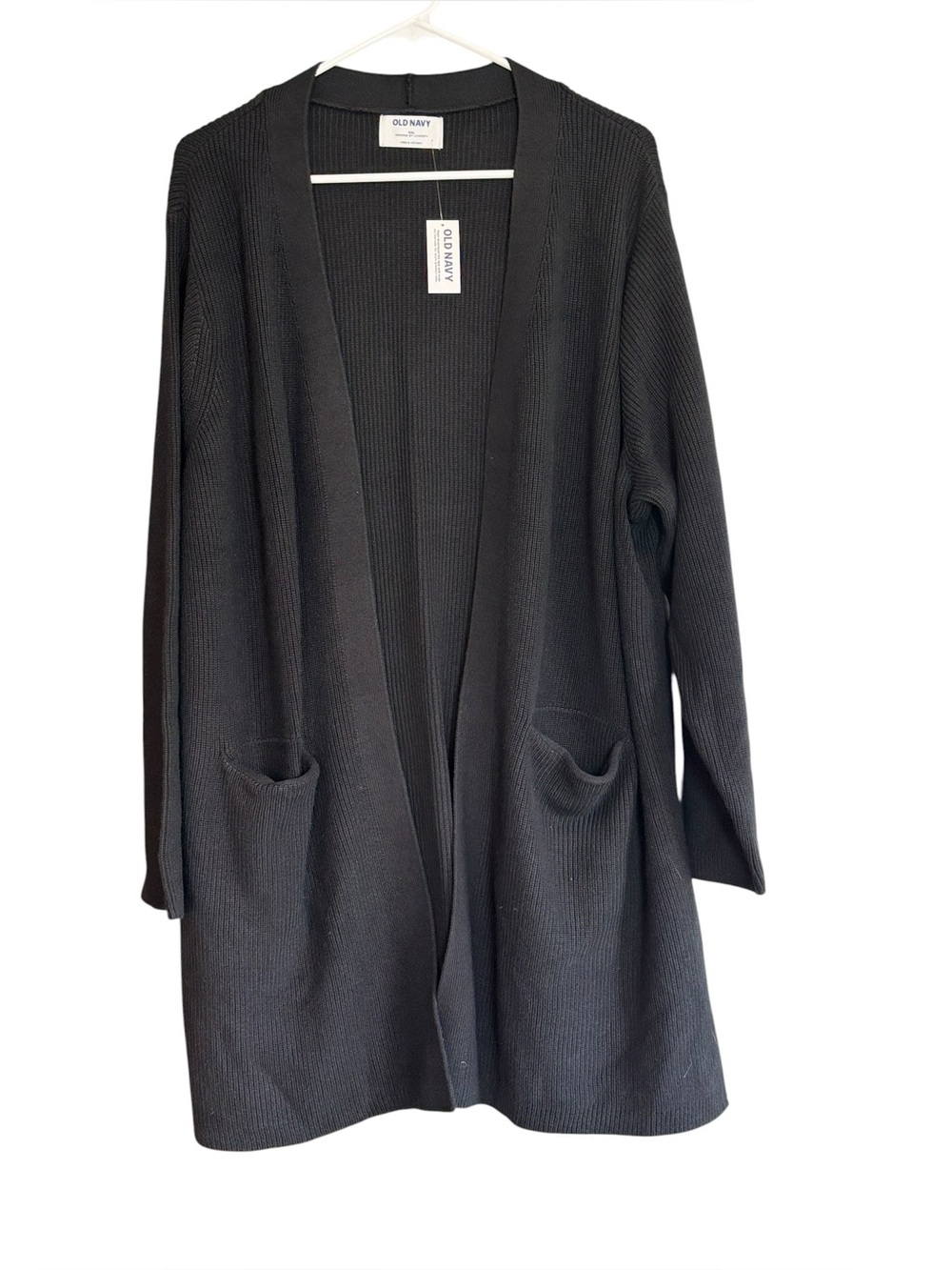 NWT Old Navy XXL Black Ribbed Open Front Long Cardigan Sweater with Pockets